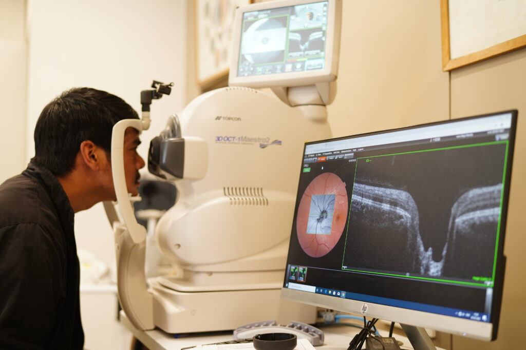 Optical coherence tomography (OCT) to analyse the optic nerve, and detect any nerve fibre damage using advanced technology